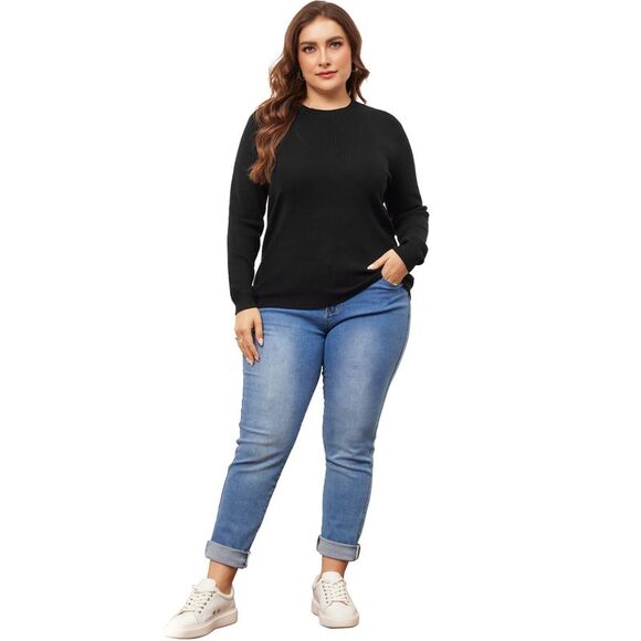Plus Size Crewneck Shirts Fall Casual Basic Tee Tops Black - Picture 3 of 7